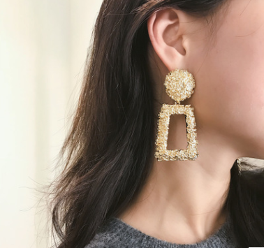 Retro Fashion Earrings Temperament Solid Exaggerated Metal Earrings Geometry Frosted  Earrings Personalized Earrings Jewelry